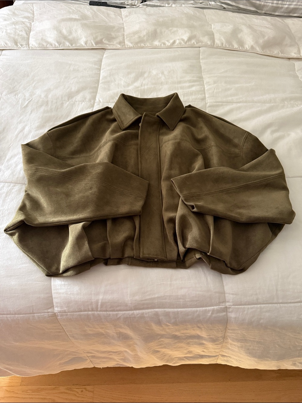 Zara Cropped Bomber Jacket in Olive